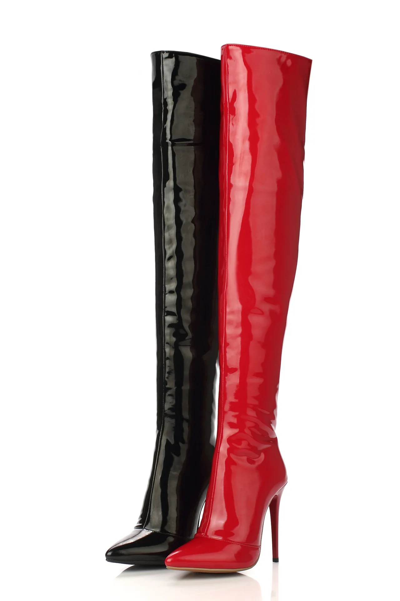 

2018 winter over the knee boots bright leather nightclub women's boots high-heeled pointed red wedding shoes sexy women's boots.