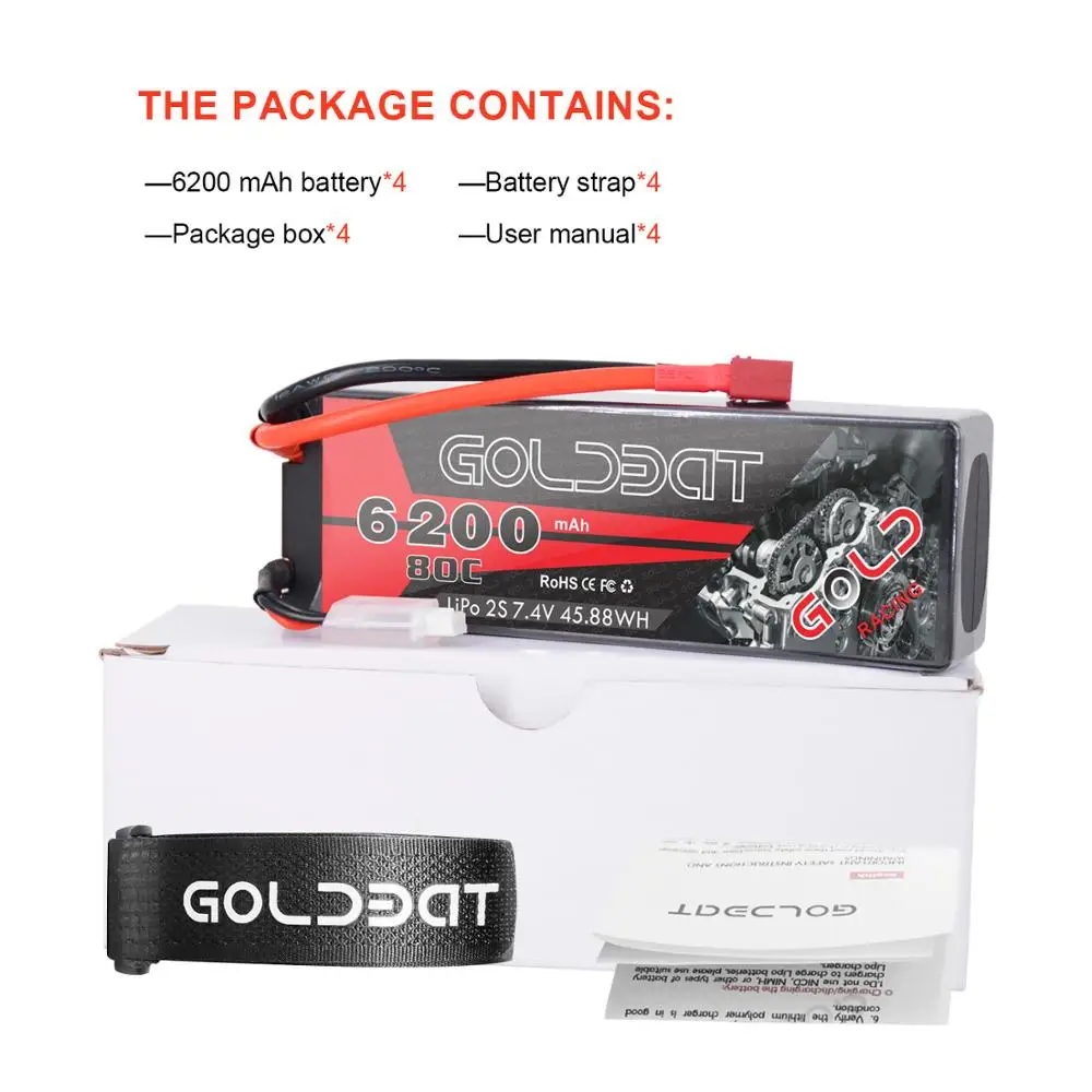 4 единицы GOLDBAT 6200mAh Lipo батарея для RC автомобиля 7 V 2s 80C с разъемом Deans грузовика