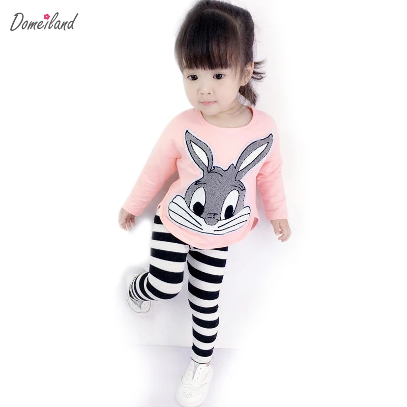 

2017 autumn domeiland cute children's Princess outfits clothes sets for kids girl cotton cute rabbit sweater stripe pant suit