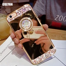

GULYNN Luxury Mirror Case Cover With Crystal Finger Ring Holder For iPhone X 8 7 6s Plus TPU Diamonds Phone Cases For iphone 5S