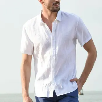 

Men's Casual Shirts Cotton Linen Solid Short Sleeve Tee Slim Fit Tops Blouses Cool Breathable Summer Beach Men's Clothes Top