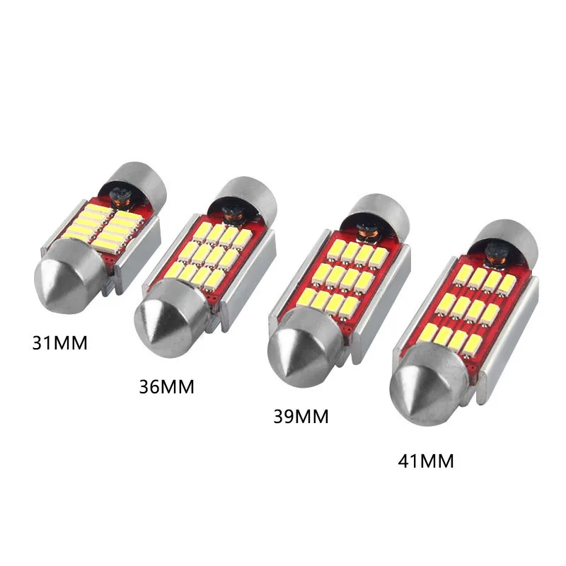 Leites 2pcs Festoon LED C5W Lamp Canbus LED 31mm 36mm 39mm 41mm 4014 12-SMD Reading License White Light No Error No Polarity.07