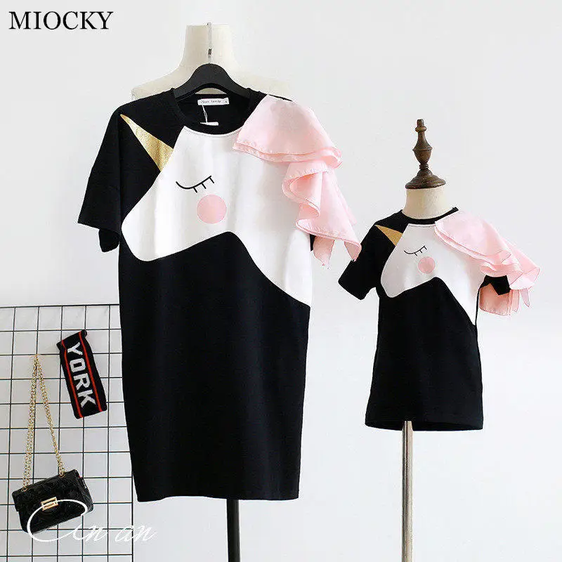 

Family Matching Clothes Mother Daughter Dresses Matches Unicorn Dress T-shirt for Mom Mommy & Me 3D Print Clothing Outfits E021