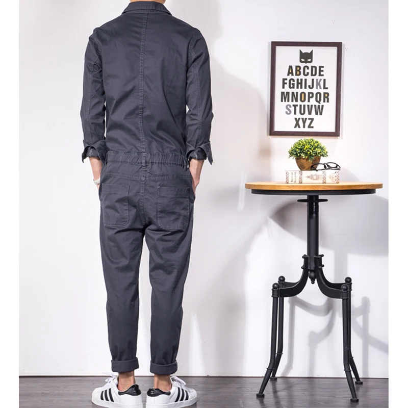 Sokotoo мужской темно-серый с длинным рукавом Тонкий комбинезон Повседневный эластичный пояс нашивки дизайн джинсы комбинезон набор
