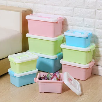 

Candy-colored Plastic Portable Cover Storage Box Student Books Finishing Cosmetics Storage Box Office Desk Stationery Organizer