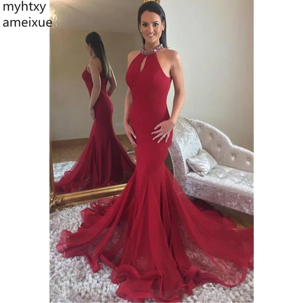 

Женское вечернее платье-русалка, длинное красное платье с вышивкой бисером и лифом без рукавов, официальное бальное платье для выпускного вечера, 2021