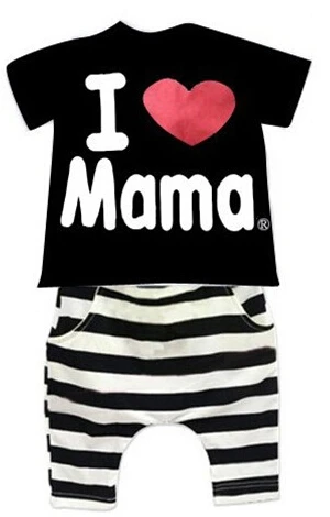 Розничная, коллекция года, комплекты летней детской одежды для мальчиков и девочек, футболка с короткими рукавами и надписью «I Love Papa and Mama»+ штаны, костюм, детский пижамный комплект - Цвет: black mama