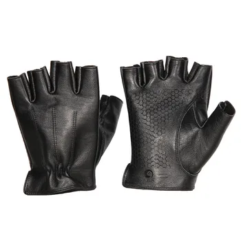 

Spring Men Genuine Leather Gloves Driving 100% Cowhide Half Finger Gloves Mitten For Male Fingerless Gym Fitness Gloves