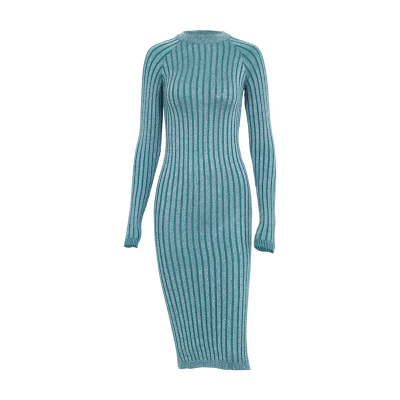 Women Sweater Dress 2017 Fall Winter Long Sleeve O Neck Sexy Bodycon Dress Elastic Striped Skinny Knitted Dresses Robe Vestidos27