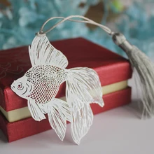 Нержавеющая сталь Закладка Золотая рыбка кисточка Закладка китайский стиль креативный подарок 1 шт