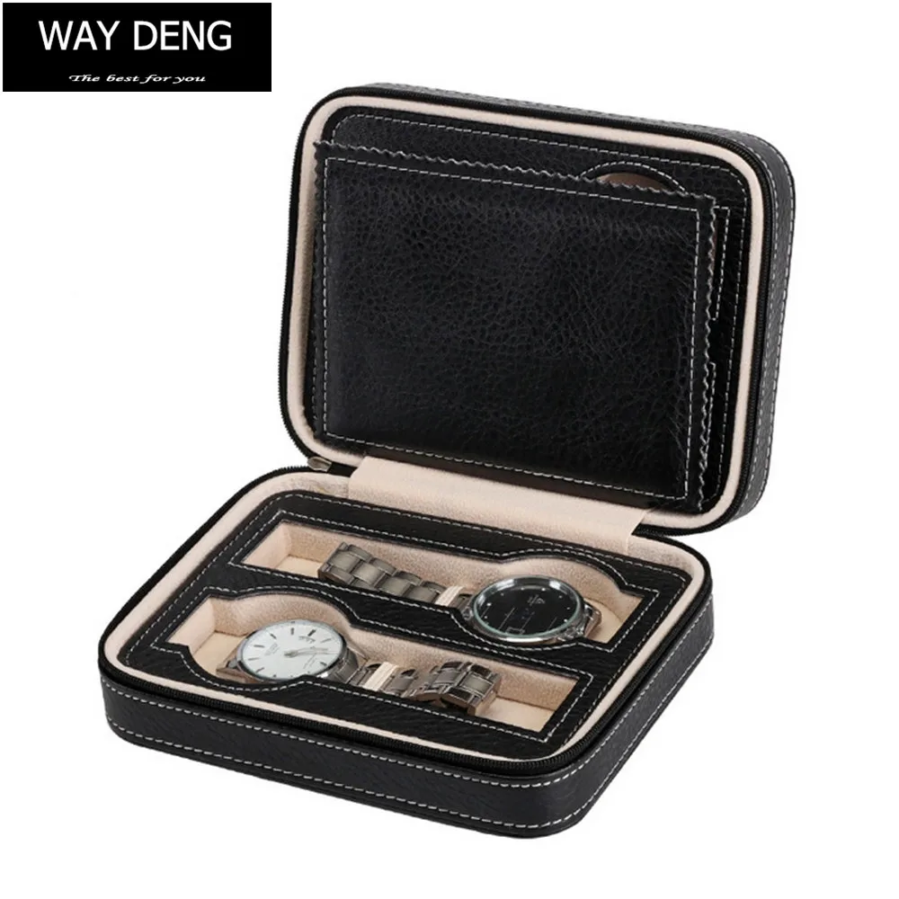

Way Deng - Durable Black PU Leather Jewelry Display Watch Box Zip Lock 4 Slots Velvet Storage Case Organizer Holder - YPK003