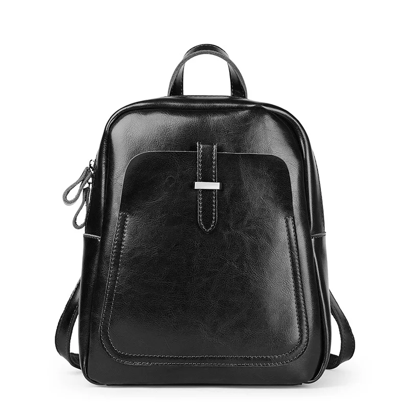 ZENCY, классический винтажный школьный рюкзак из натуральной воловьей коровьей кожи для женщин и девочек - Цвет: Black