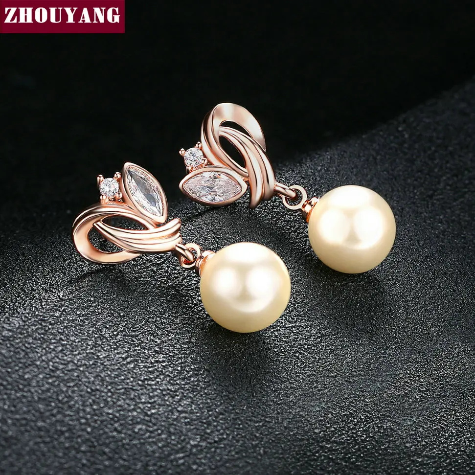 Высококачественные серьги из искусственного жемчуга цвета розового золота