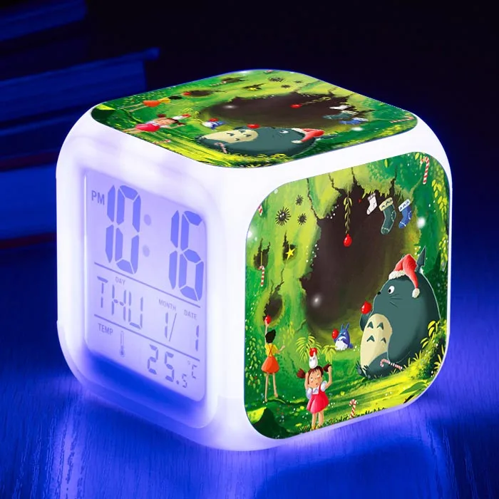 [Wanpy family] Тоторо Будильник для детей подарок на день рождения прикроватный Рабочий стол Изменение цвета цифровой будильник