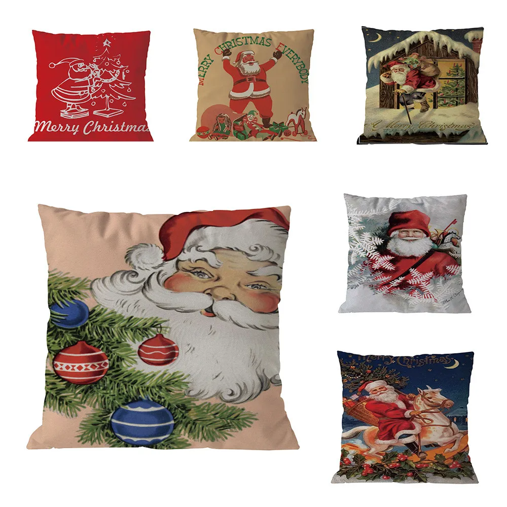 

Pillowcases Merry Christmas Pillow Cases Linen Sofa Cushion Cover Home Decor Pillow Core Funda Cojin Housse de Coussin Cojines