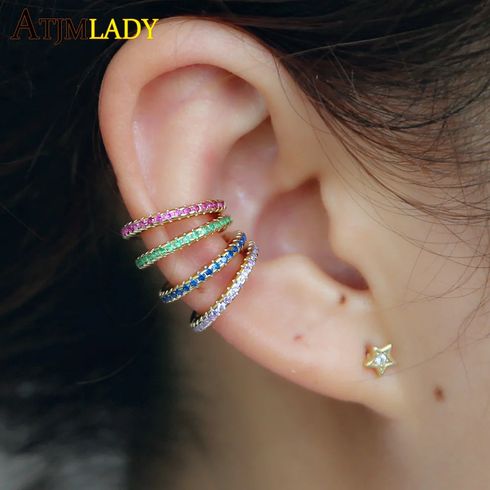 

2018 dainty delicate jewelry 925 sterling silver cuff multi color full cz thin clips girl colours Ear Cuff micro pave cz earring