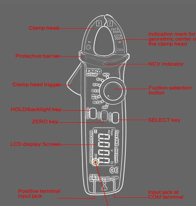 UNI-T UT210D Mini Digital Clamp Meter True RMS Resistance Capacitance Temperature Measure Auto Range AC/DC Voltage Multimeter