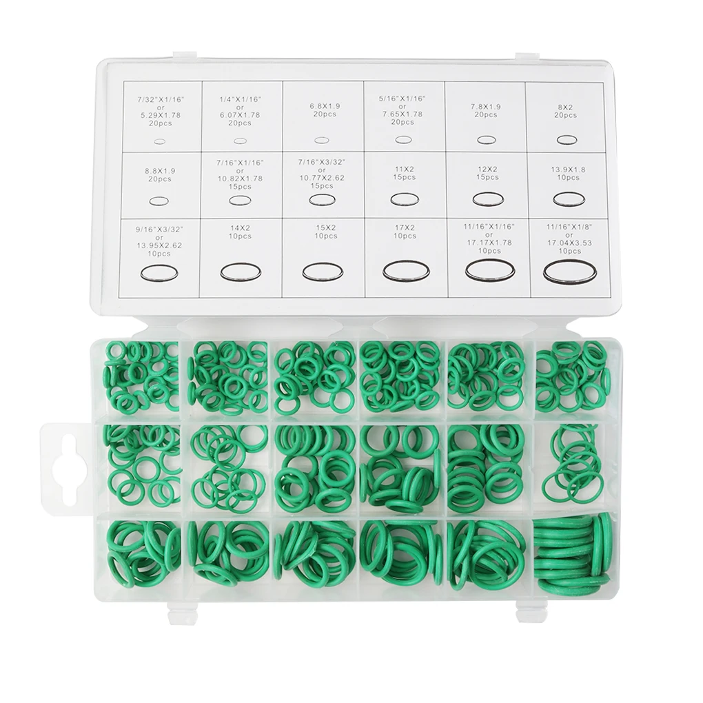 

270pcs Rubber O Shape Ring Wear Resistant Oil Seal Green Gaskets for Air Cylinder Valve 18 Sizes Gaskets With O Rings Kit