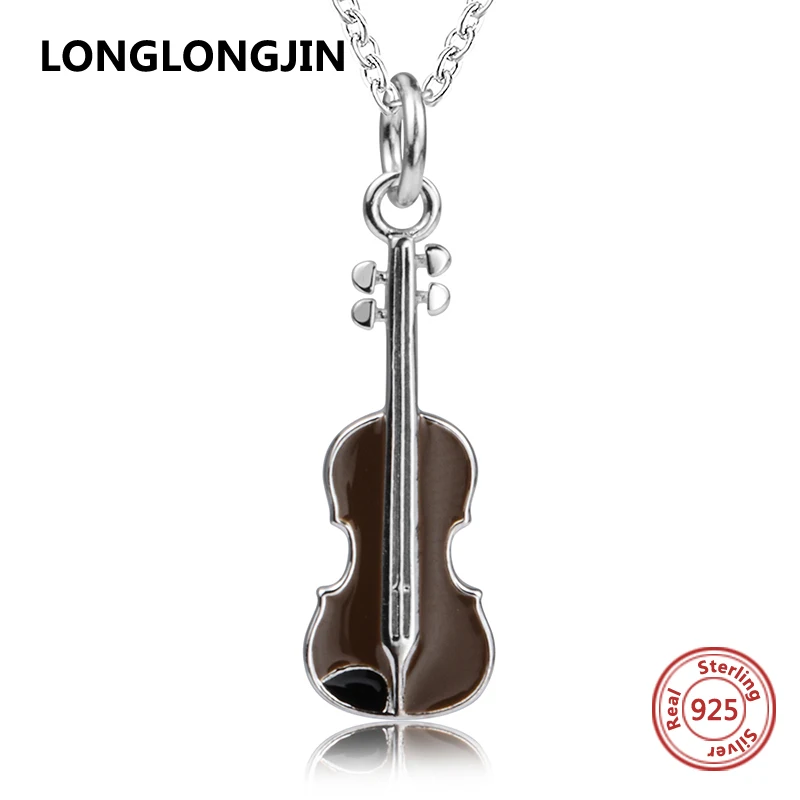 

New design 925 sterling silver Musical instrument violin chain pendant&necklace European DIY fine jewelry making for women gifts