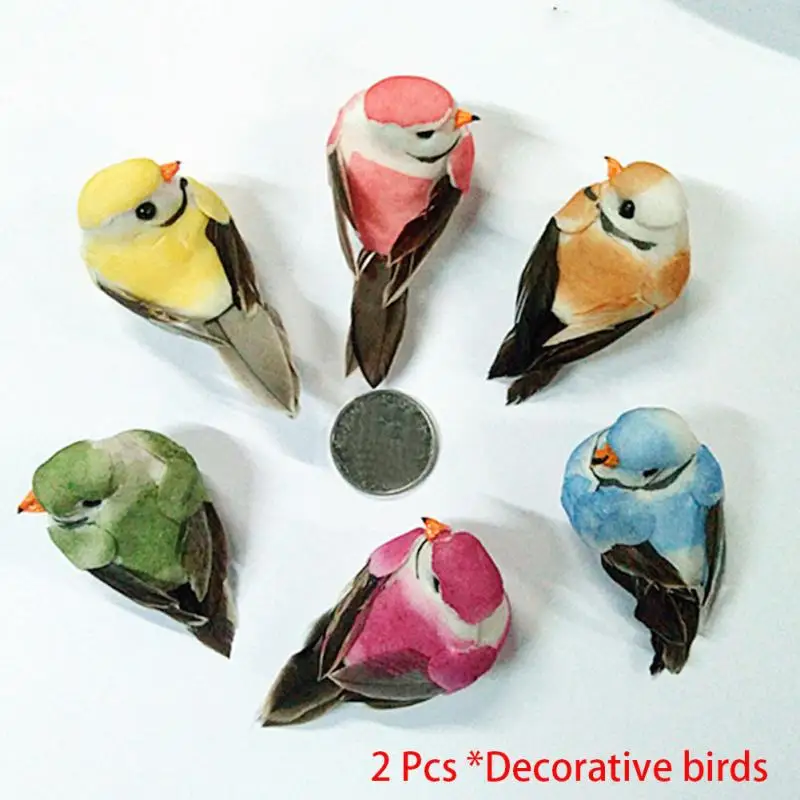 2 Pcs Decorative Birds Simulation Garden Yard Mini Bird Ornaments DIY Decoration With Magnet Color Random