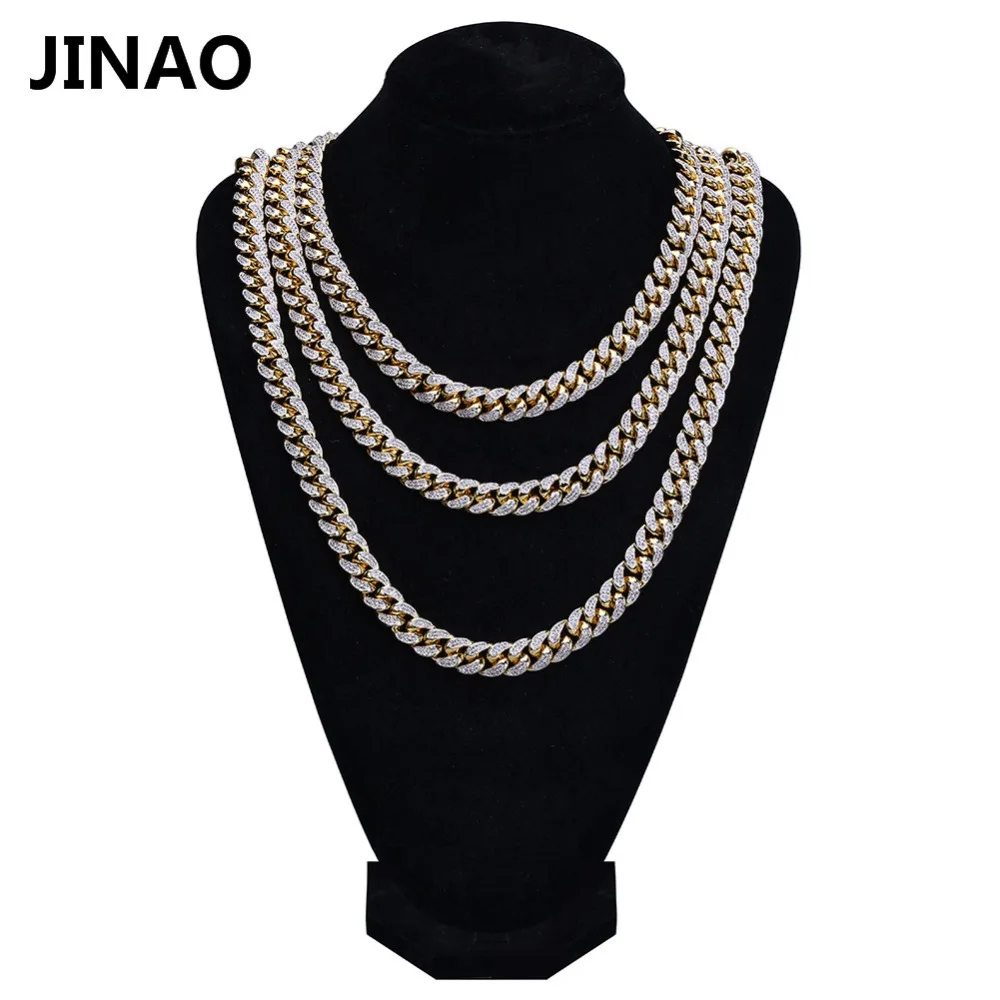 JINAO мужские 14 мм циркониевое ожерелье с кубинским звеном, колье в стиле хип-хоп, ювелирные изделия, блестящий золотистый Серебристый с розой, цепочка золотого цвета