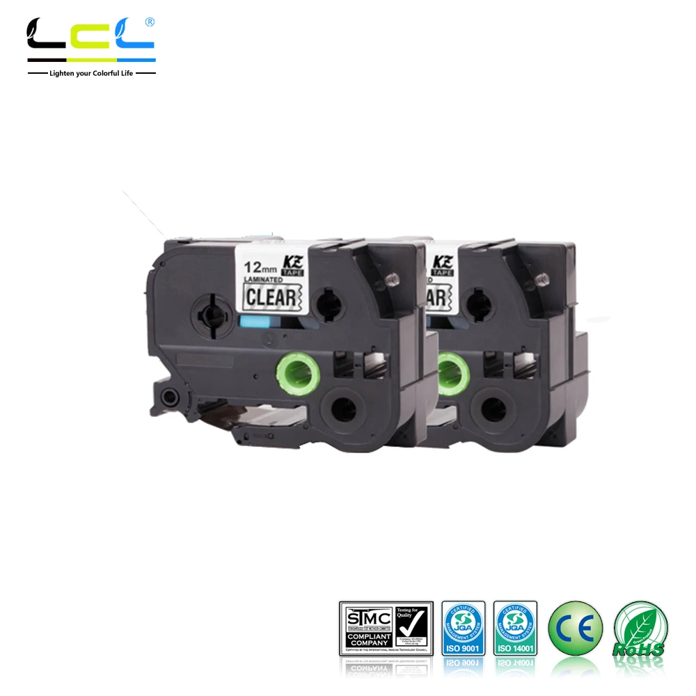 Чернильный картридж LCL TZe-131 TZ131 TZ-131 TZe131 12 мм x 8 м черный на прозрачном (2 шт. в