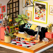 DIY деревянный кукольный домик кукольные домики Миниатюрные для куклы, кукольная мебель комплект куклы игрушечные дома для детей подарок Сэм книжный магазин