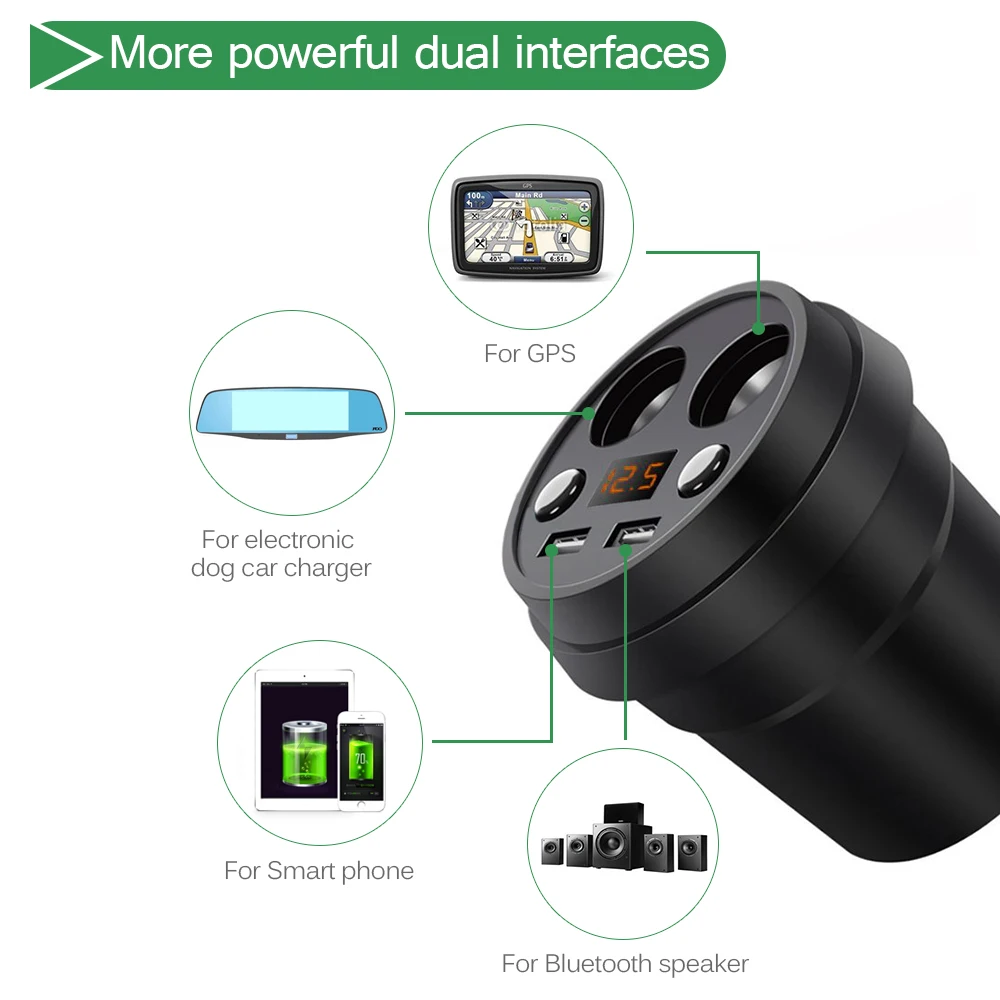 Onever 3.1A Dual USB Автомобильное зарядное устройство 2 гнезда адаптер с дисплеем напряжения тока Автомобильное зарядное устройство подстаканник прикуриватель