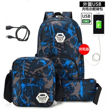 Новые 3 in1 для мальчиков школьные сумки рюкзак для девочек-подростков, рюкзак для ноутбука, зарядка через usb Для Мужчин's рюкзаки путешествия рюкзак для мальчика