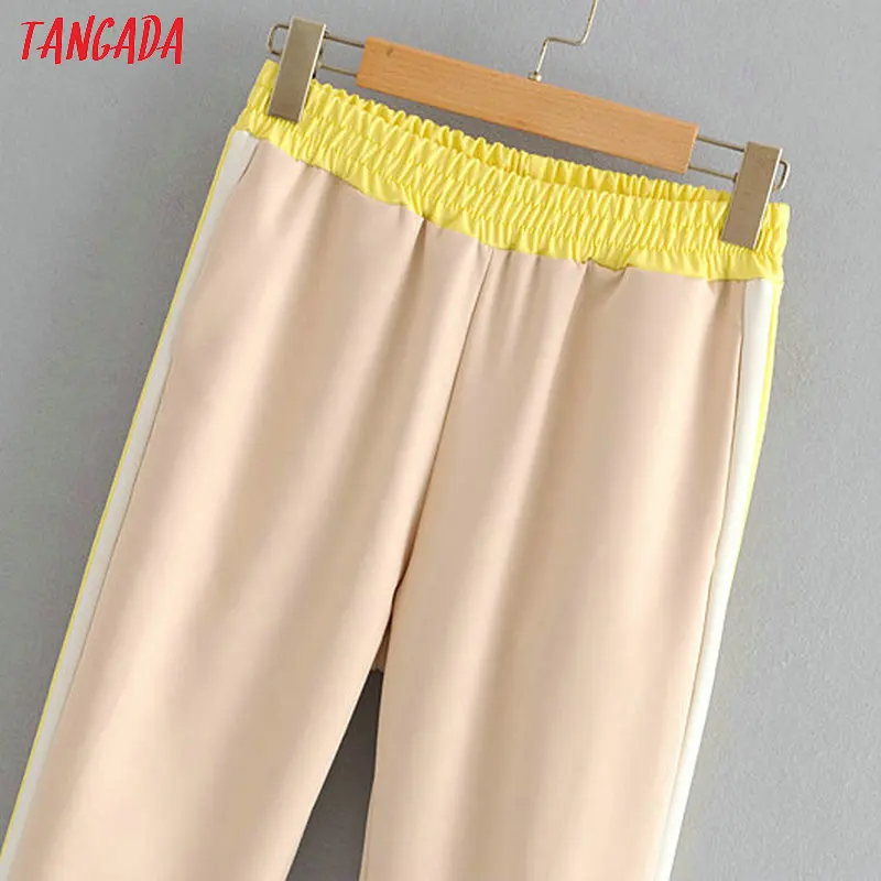 Tangada Модные женские розовые укороченные брюки с эластичным поясом и карманами,, удобные женские повседневные брюки, HY219