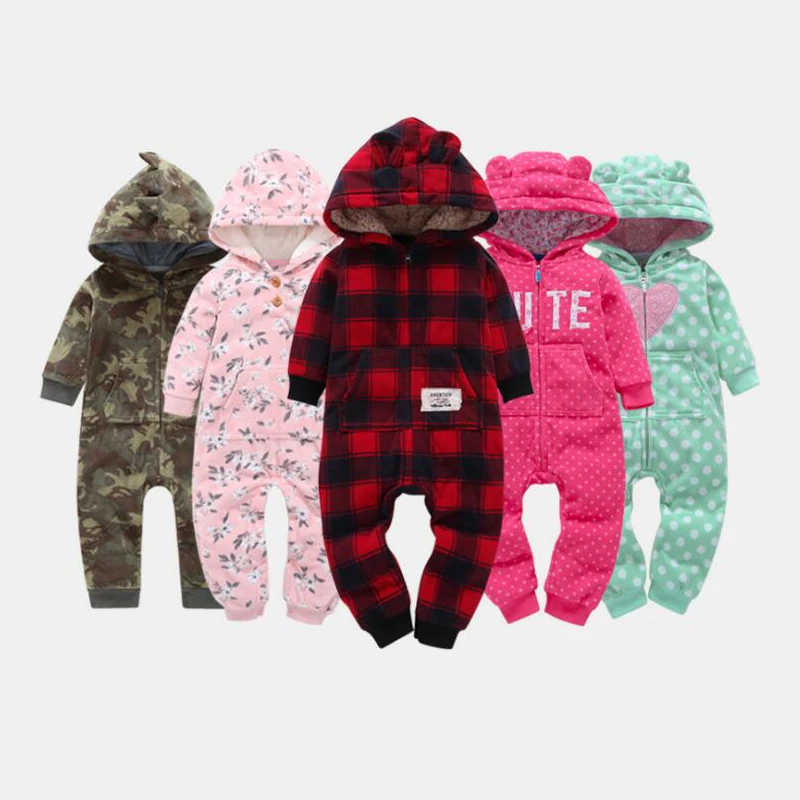 

Warm Infant Baby Rompers 2019 Fall Winter Cartoon Hooded Fleece Baby Halloween Christmas Costumes jumpsuit newborn baby clothes