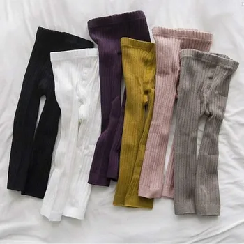 

2018 New Girls Leggings Ribbed Baby Children Cotton Striped Skinny Kids Autumn Winter High Waist For Toddler Nine pants