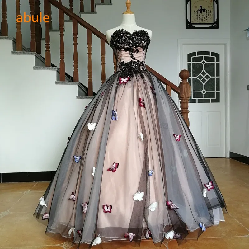 

ABULE sweetheart evening dress 3d Butterfly flower ball gown student art adult ceremony party prom dress robe de soiree