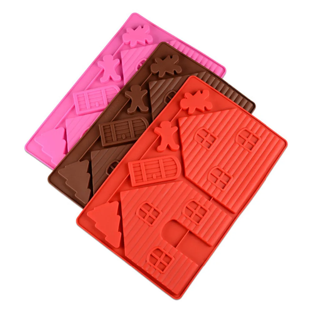 2pcs/set 3D Chocolate House Mold Cooking Silicone Christmas Tree Molds