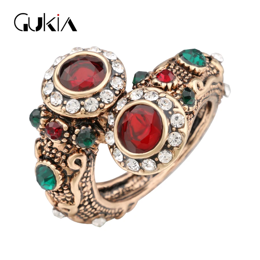 cheap Gukin Engagement Rings For Women Plating Ancient Gold Vintage Jewelry Ottoman Style Jewelry game Crystal Ring Party Gift