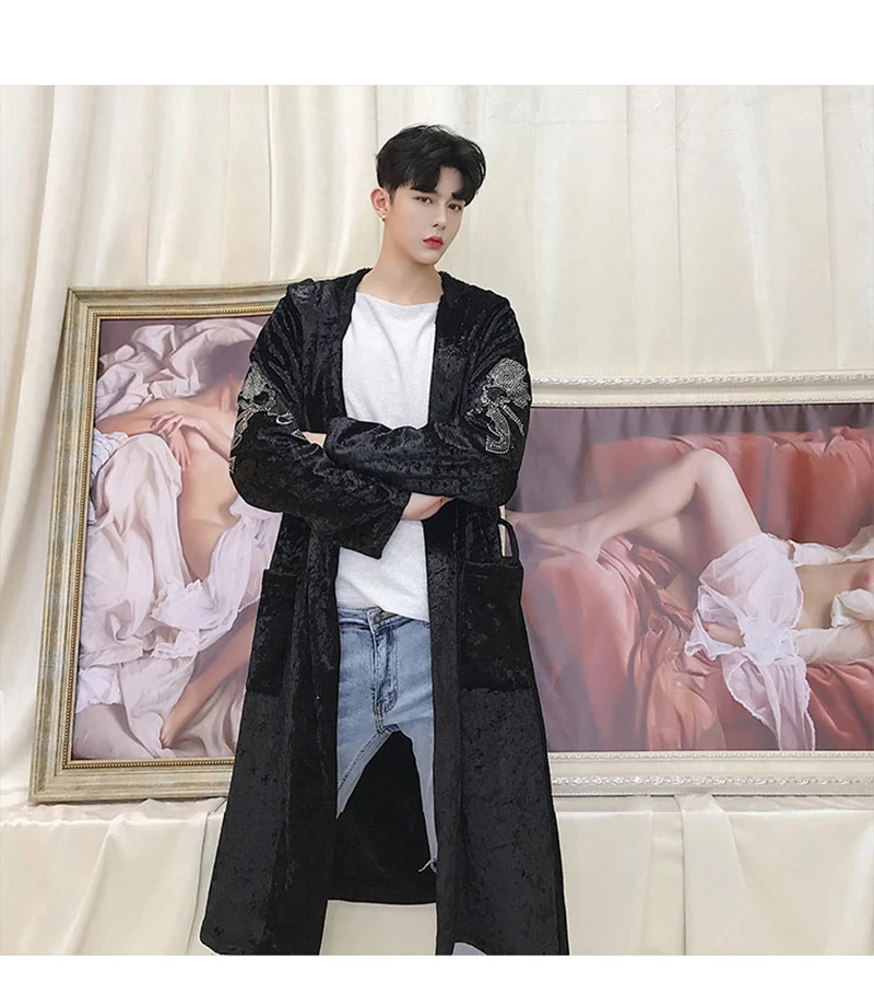 Male Trench Coat Men Black Long Punk Rave Steampunk  (19)