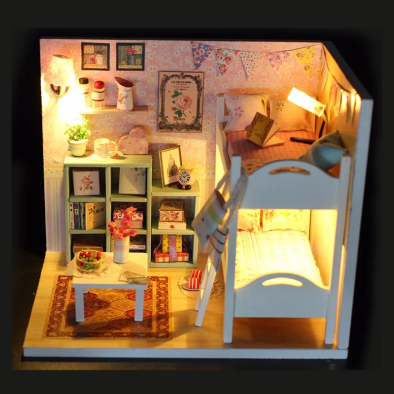 

DIY Model Doll House Miniature Dollhouse with Furnitures LED 3D Wooden House Toys For Children Birthday Handmade Crafts M020 #E