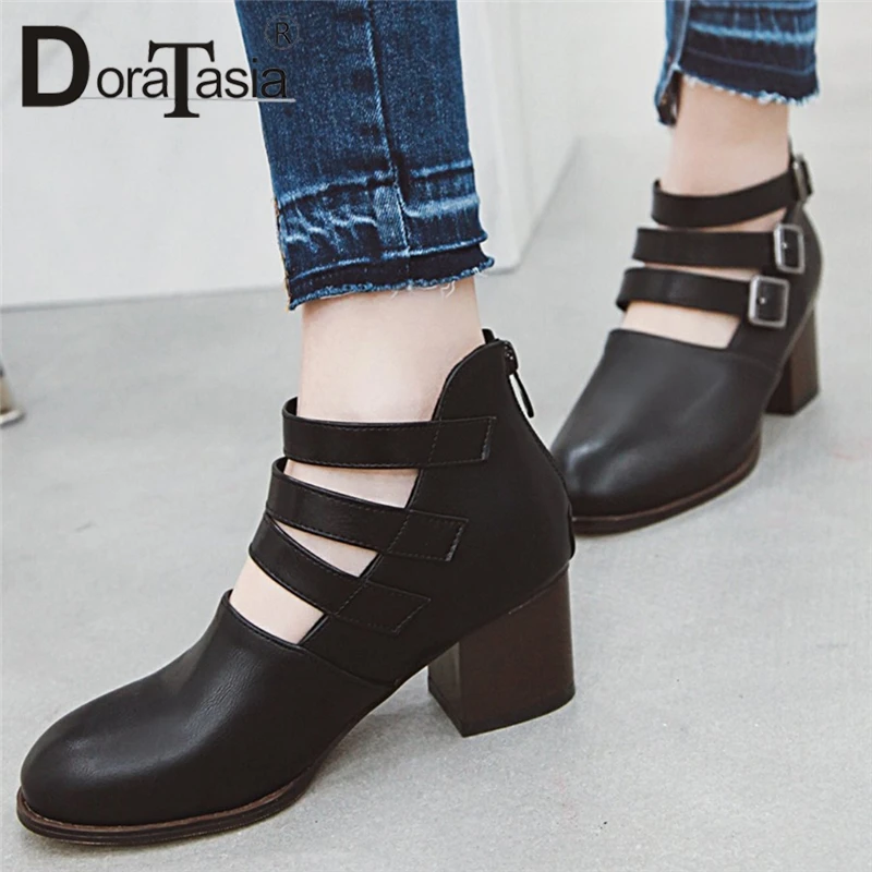 

DoraTasia New Dropship Fashion Buckle Up Chunky High Heels Women Shoes Spring Autumn Square Heel Woman Pumps Big Size 34-45