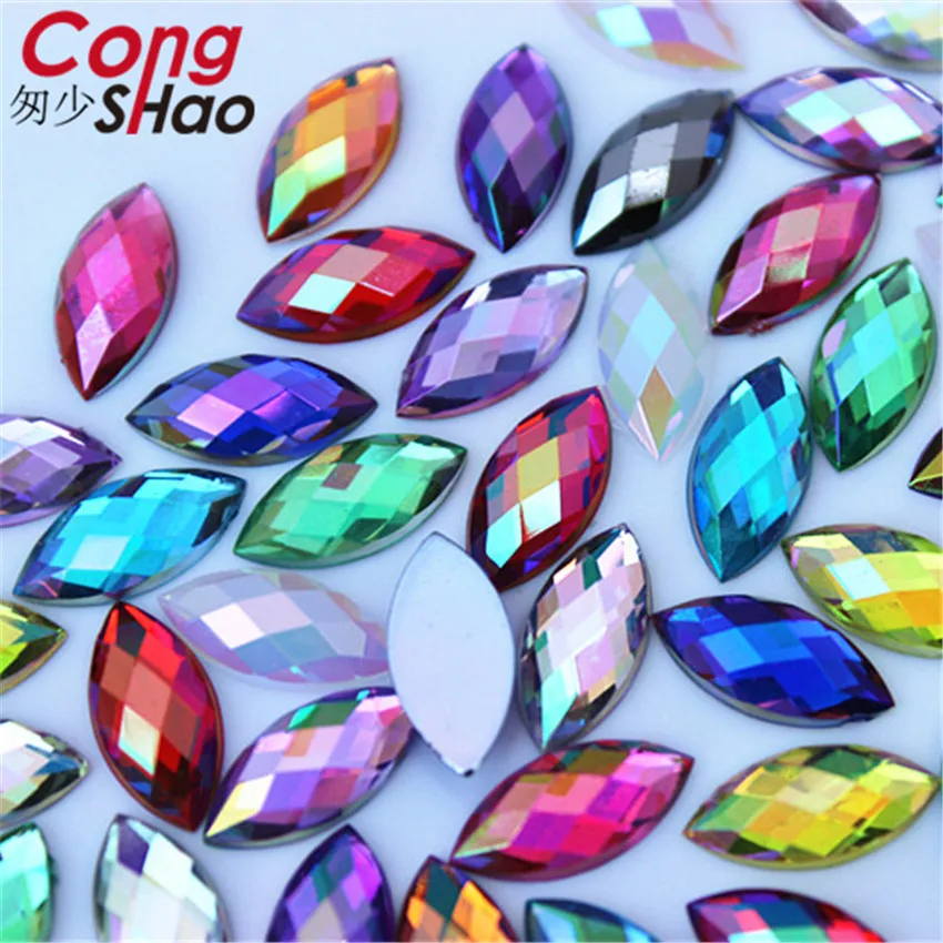 

Cong Shao 100PCS 7*15mm AB Colorful Horse eye flatback Acrylic rhinestone trim stones and Crystals Decoration Accessories WC54