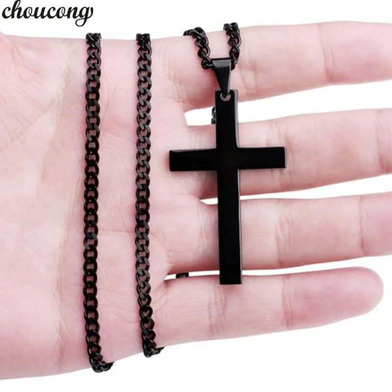 

choucong 4 color Cross Pendants Gold Silver color Stainless Steel Party Pendant with Necklace for women men Dropshipping jewelry