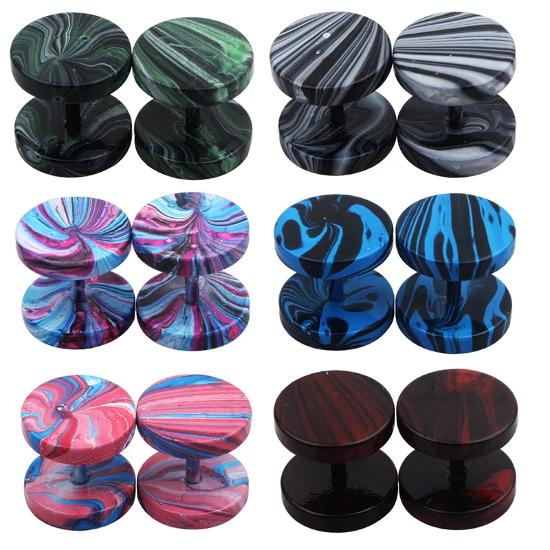 

1pair Faux Gauges Earrings Fake Plugs And Tunnels Brincos16G Steel Lobe Dumbbell Stud Earrings Gauge For Men Women Piercing