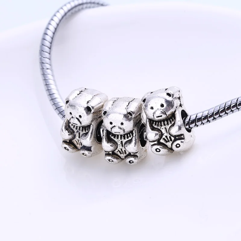 

Antique Silver Metal Bear Beads Fit Charms DIY Zinc Alloy Animal Bear Spacer Beads for Bracelets 30pcs/lot BC1028
