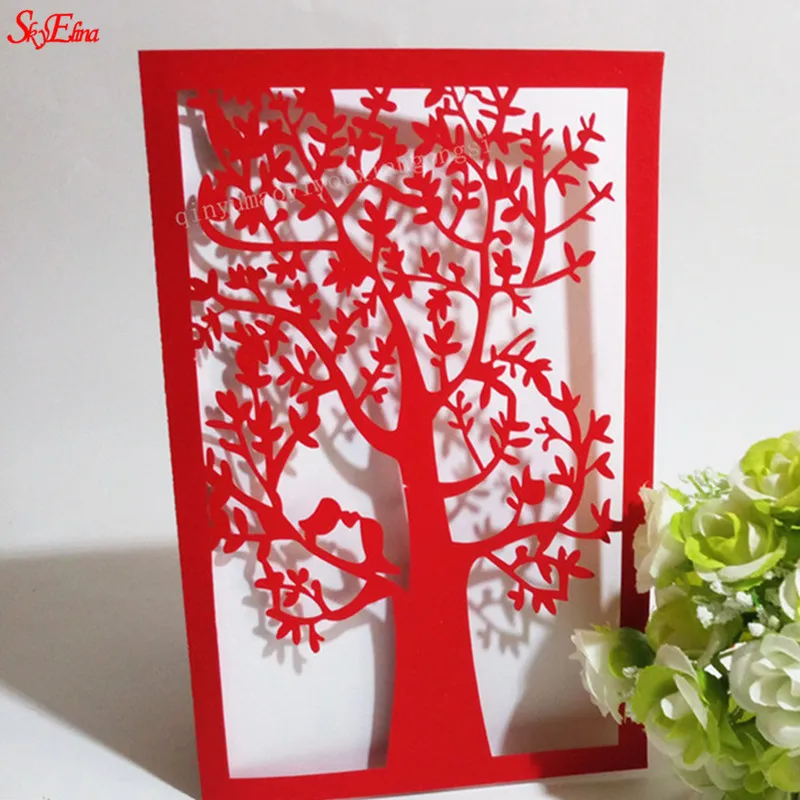 10pcslot Hot Sale Chic Tree Design Laser Cut Wedding Invitation Card Wedding Party Decoration Paper Craft Greeting Card 6ZSH196 (3)