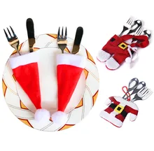 

Christmas Decorations Santa Silverware Holders Pockets Christmas Cutlery Holder Fork Spoon Hat Dinner Decor natal navidad #Y