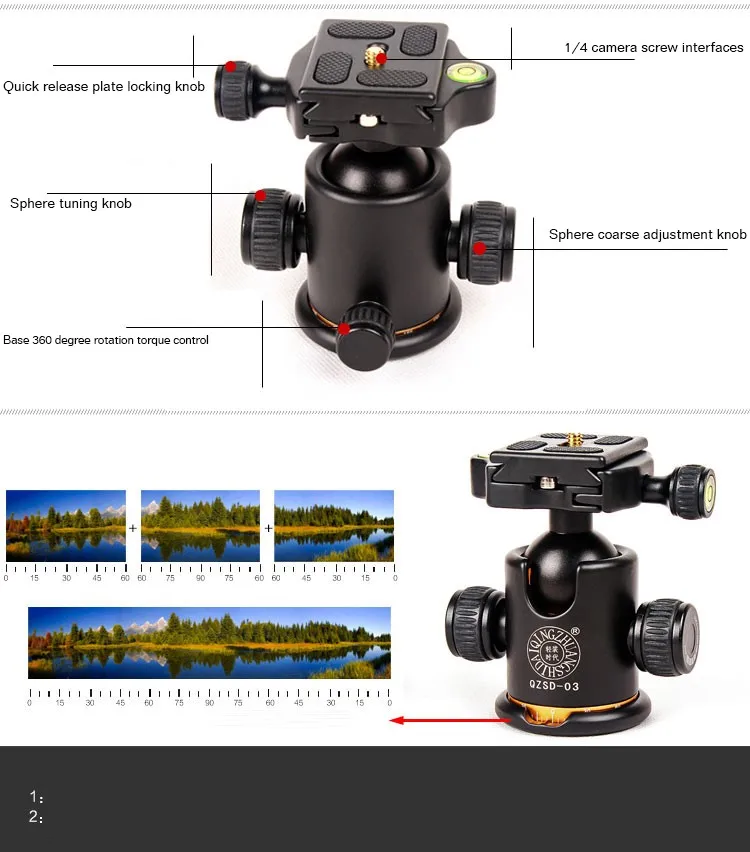 QZSD-03 Q03 360 градусов панорамная Поворотная камера головка штатива шаровая БЫСТРОРАЗЪЕМНАЯ платформа-крепление для Sirui Benro Manfrotto
