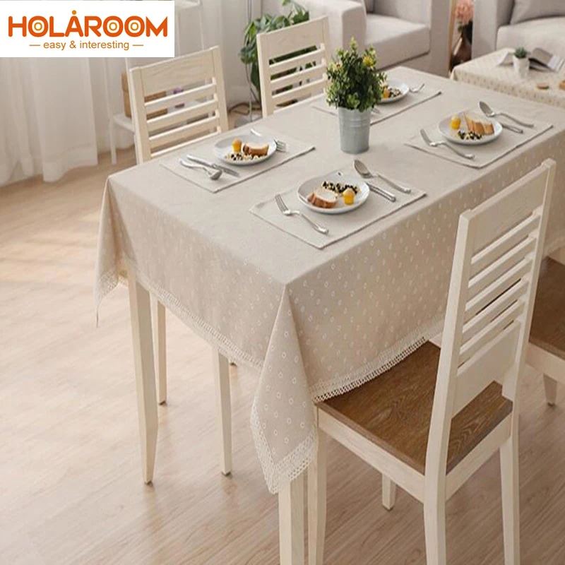 Daisy Floral Tablecloth Hot Sale Linen and Cotton Lace Edge Rectangular Table Cloth for Home