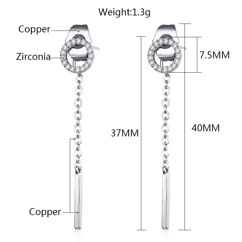 MAIKALE, простые круглые длинные серьги с цирконием, медные серьги на цепочке для женщин, золотые/серебряные серьги, модное ювелирное изделие, подарок