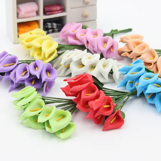 12 pz/lotto Multicolore testa di gomma piuma del PE Calla Lily Bouquet di fiori 12 pz/lotto Multicolore testa di gomma piuma del PE Calla Lily Bouquet di fiori