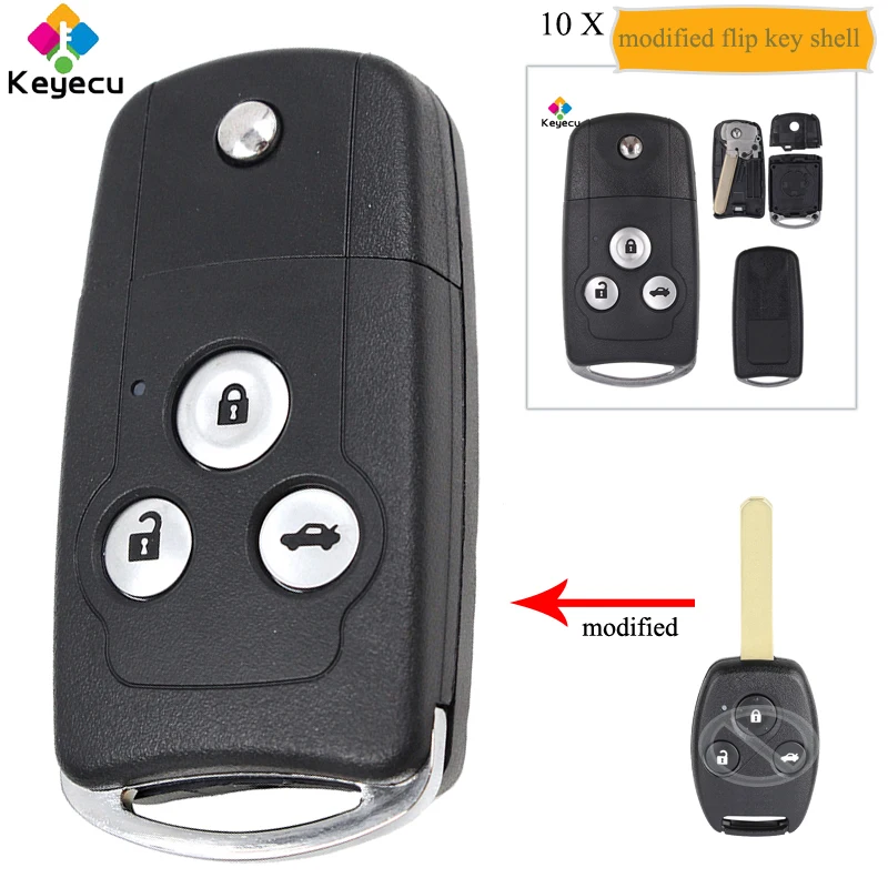 KEYECU 10 шт./лот модифицированный Флип складной дистанционный Автомобильный ключ чехол с 3 кнопками-FOB для Honda Accord Civic CRV City Odyssey Fit
