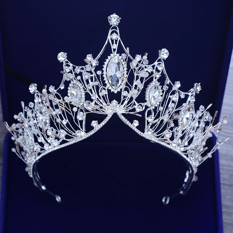 European Rhinestone Crystal Wedding Tiaras Crowns For Bride Pearl Queen Crown Pageant Party Hair